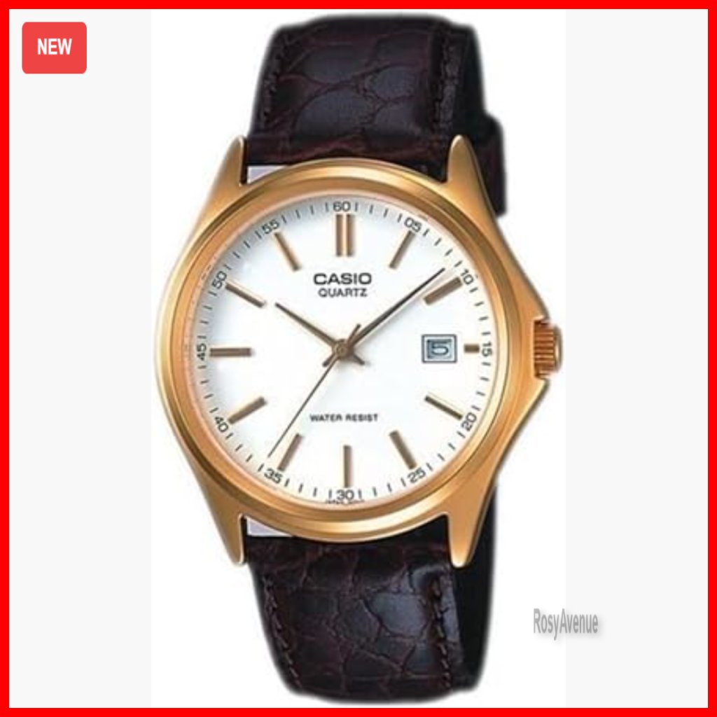 Mens Gold Analog Dress Watch With Leather Band And Date Display